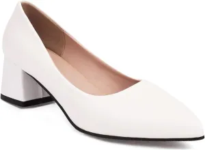 MIOKE Women's Square Toe Chunky Low Block Heel Pumps Leather Slip-On Comfort Casual Work Office Dress Shoes