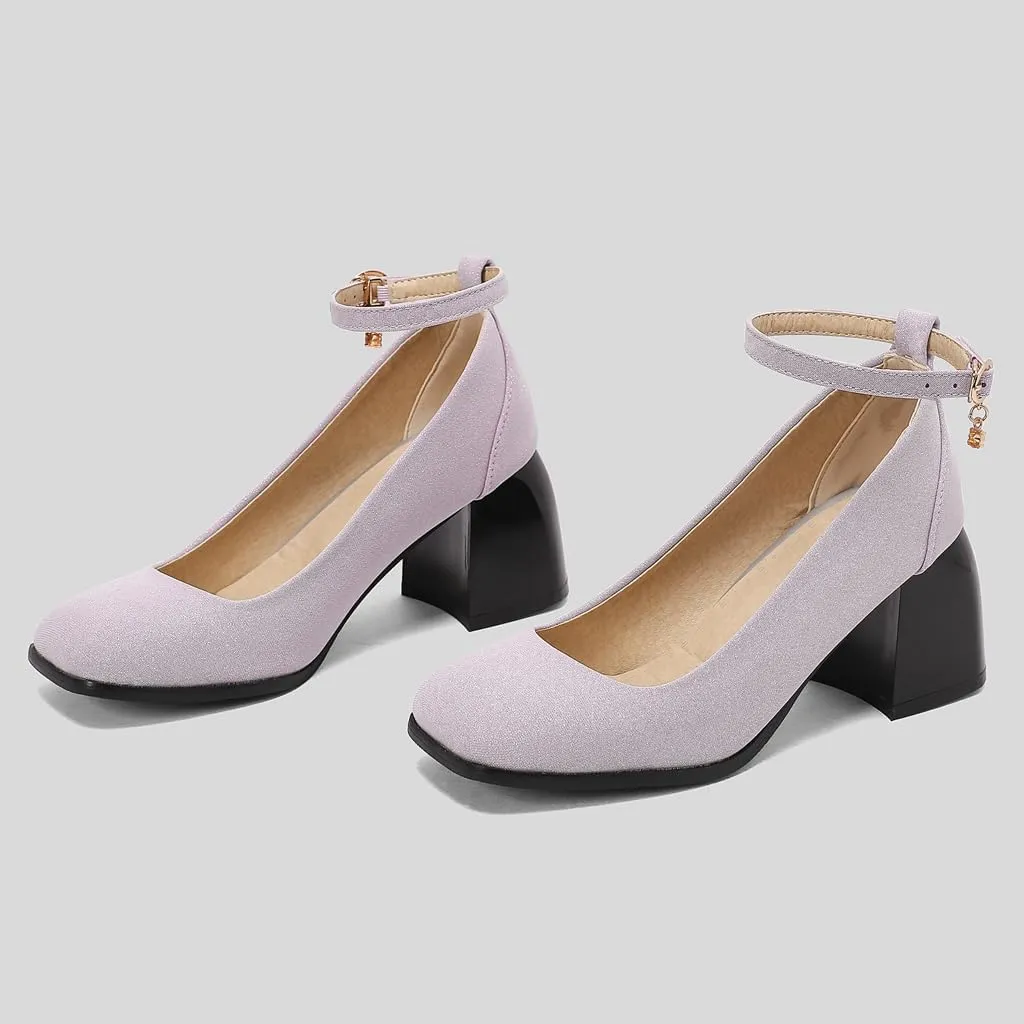 MIOKE Women's Square Toe Chunky Low Block Heel Pumps Leather Slip-On Comfort Casual Work Office Dress Shoes