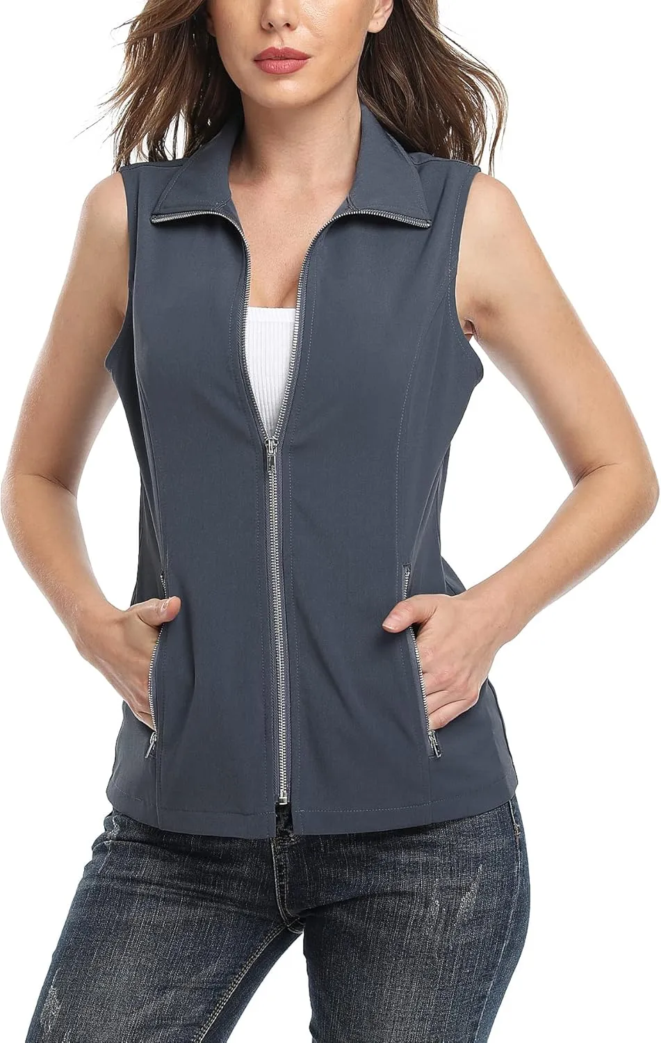 MISS MOLY Vests For Women Casual Lightweight Full-Zip Military Vest Golf Sleeveless Jacket with Pockets