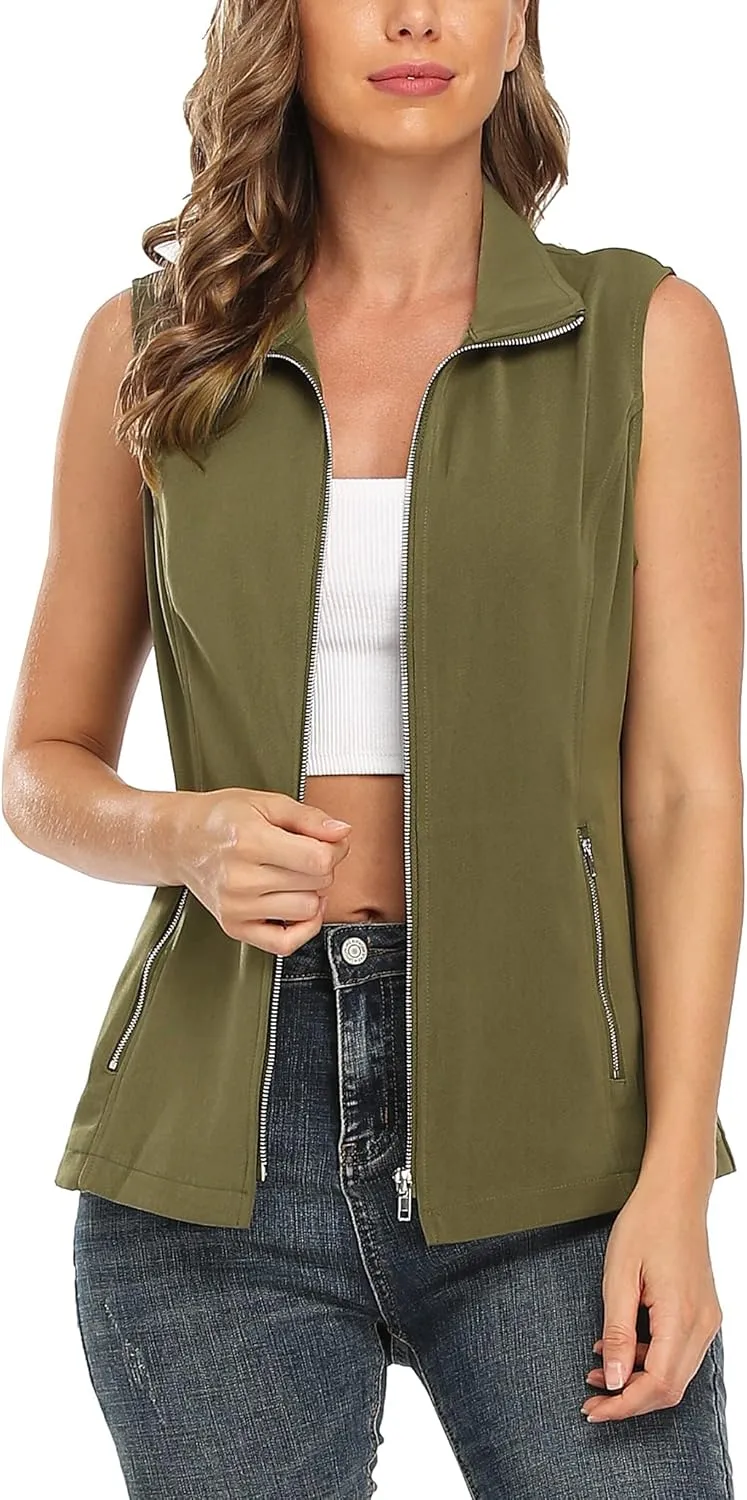 MISS MOLY Vests For Women Casual Lightweight Full-Zip Military Vest Golf Sleeveless Jacket with Pockets