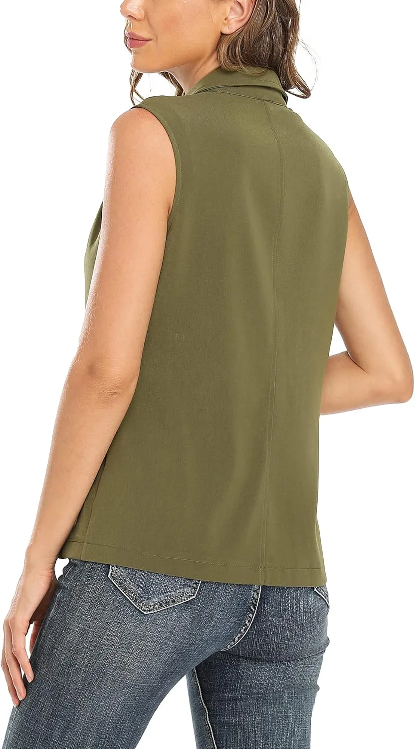 MISS MOLY Vests For Women Casual Lightweight Full-Zip Military Vest Golf Sleeveless Jacket with Pockets