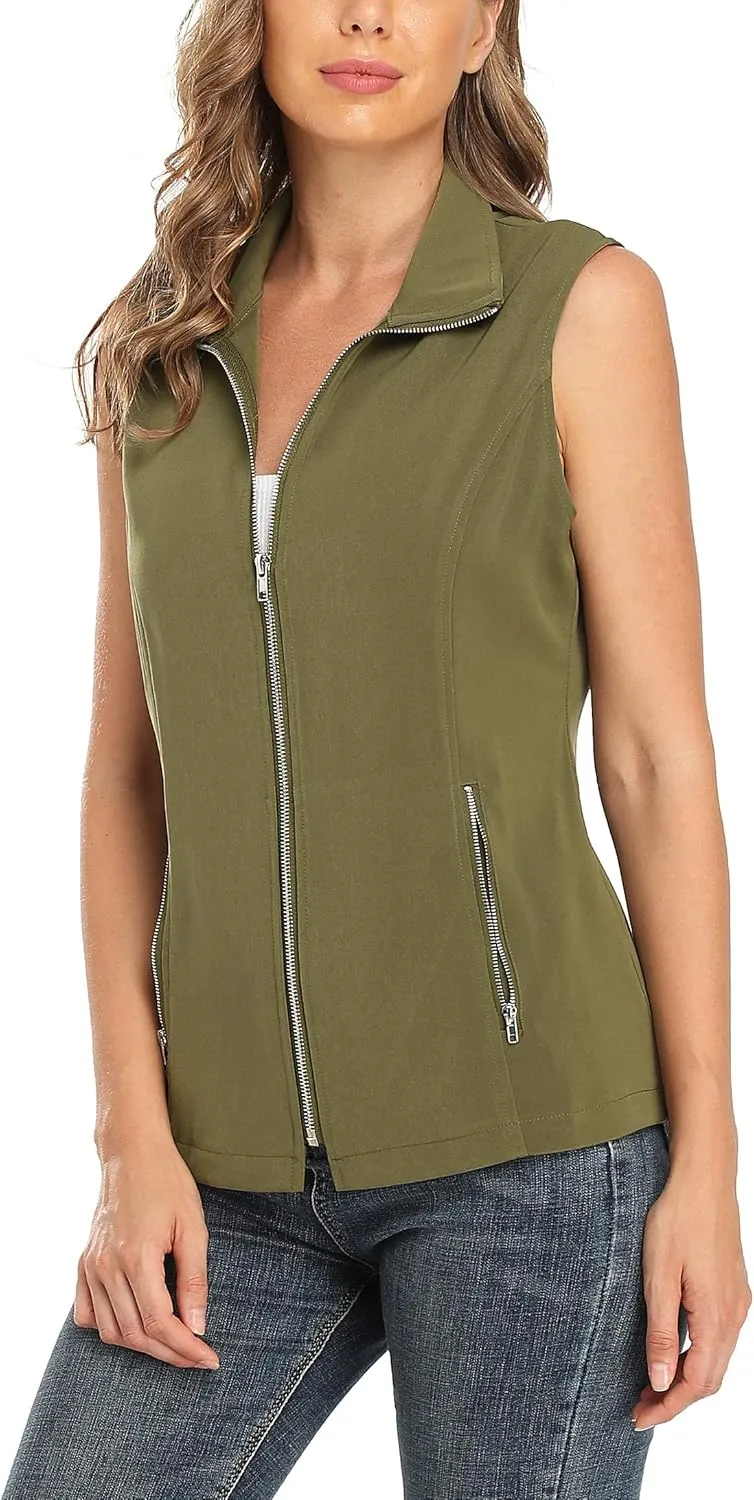 MISS MOLY Vests For Women Casual Lightweight Full-Zip Military Vest Golf Sleeveless Jacket with Pockets