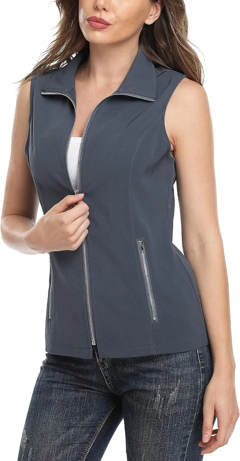 MISS MOLY Vests For Women Casual Lightweight Full-Zip Military Vest Golf Sleeveless Jacket with Pockets