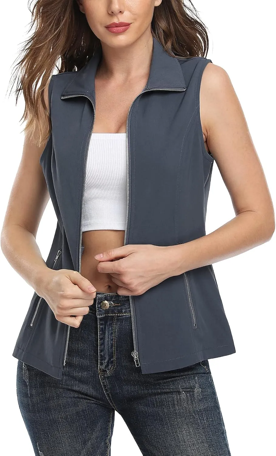 MISS MOLY Vests For Women Casual Lightweight Full-Zip Military Vest Golf Sleeveless Jacket with Pockets