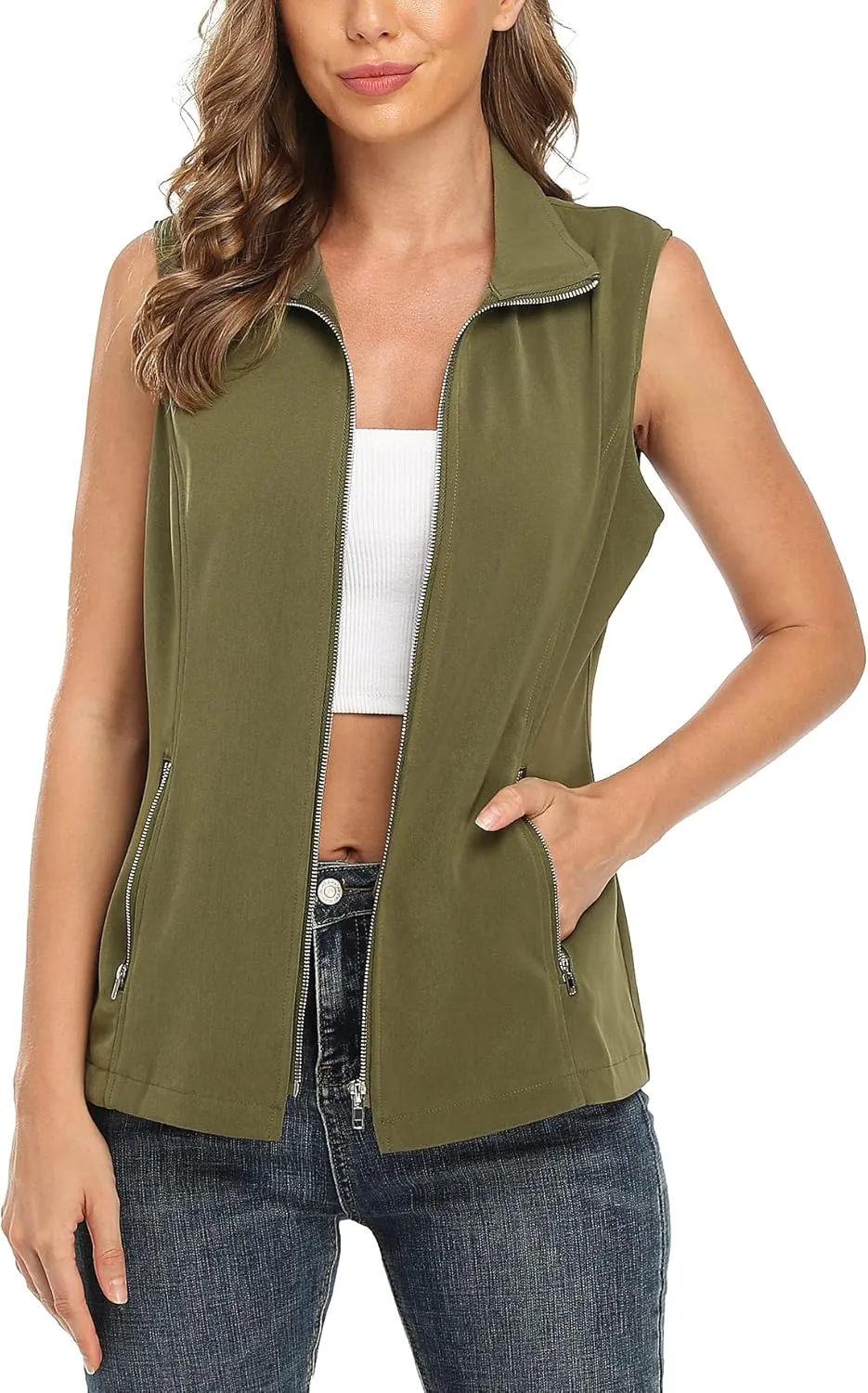MISS MOLY Vests For Women Casual Lightweight Full-Zip Military Vest Golf Sleeveless Jacket with Pockets