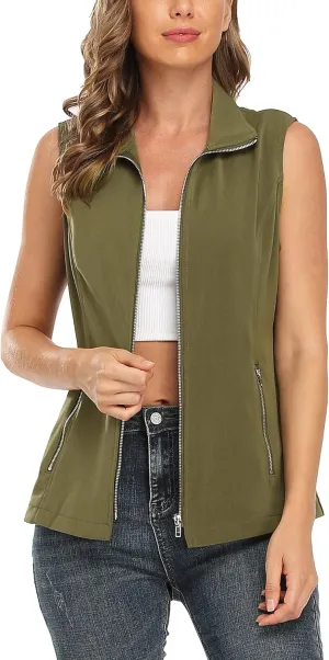 MISS MOLY Vests For Women Casual Lightweight Full-Zip Military Vest Golf Sleeveless Jacket with Pockets