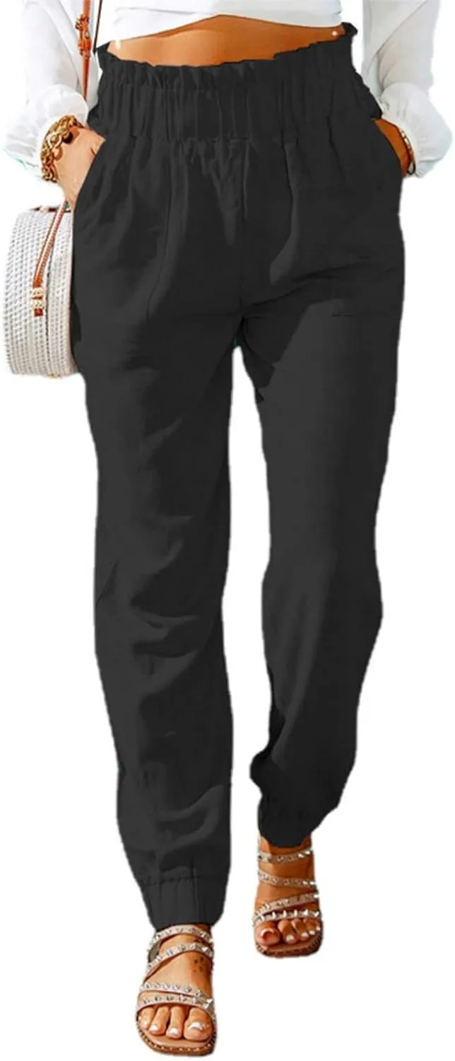 Mmoneyake Women's Elastic High Waist Pants Slim Fit Casual Office Pencil Pants Casual Solid Jogger Pants Trouser with Pockets