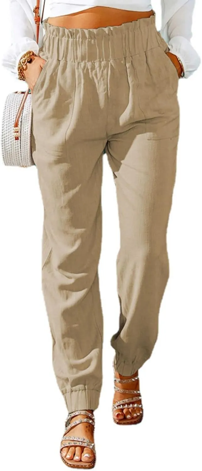 Mmoneyake Women's Elastic High Waist Pants Slim Fit Casual Office Pencil Pants Casual Solid Jogger Pants Trouser with Pockets