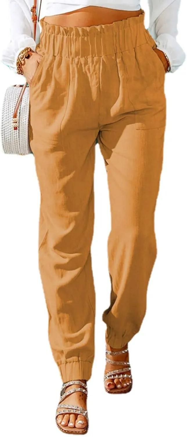 Mmoneyake Women's Elastic High Waist Pants Slim Fit Casual Office Pencil Pants Casual Solid Jogger Pants Trouser with Pockets