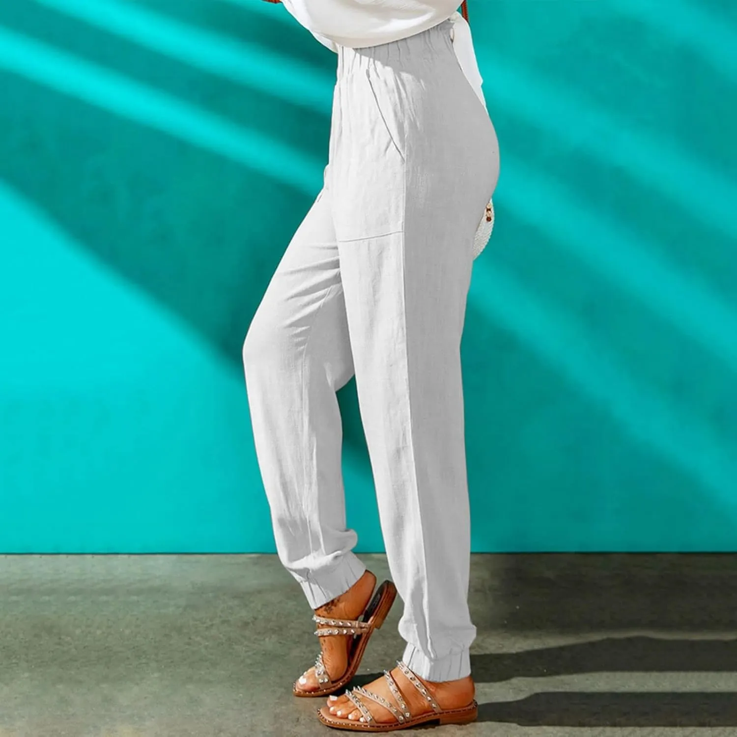 Mmoneyake Women's Elastic High Waist Pants Slim Fit Casual Office Pencil Pants Casual Solid Jogger Pants Trouser with Pockets