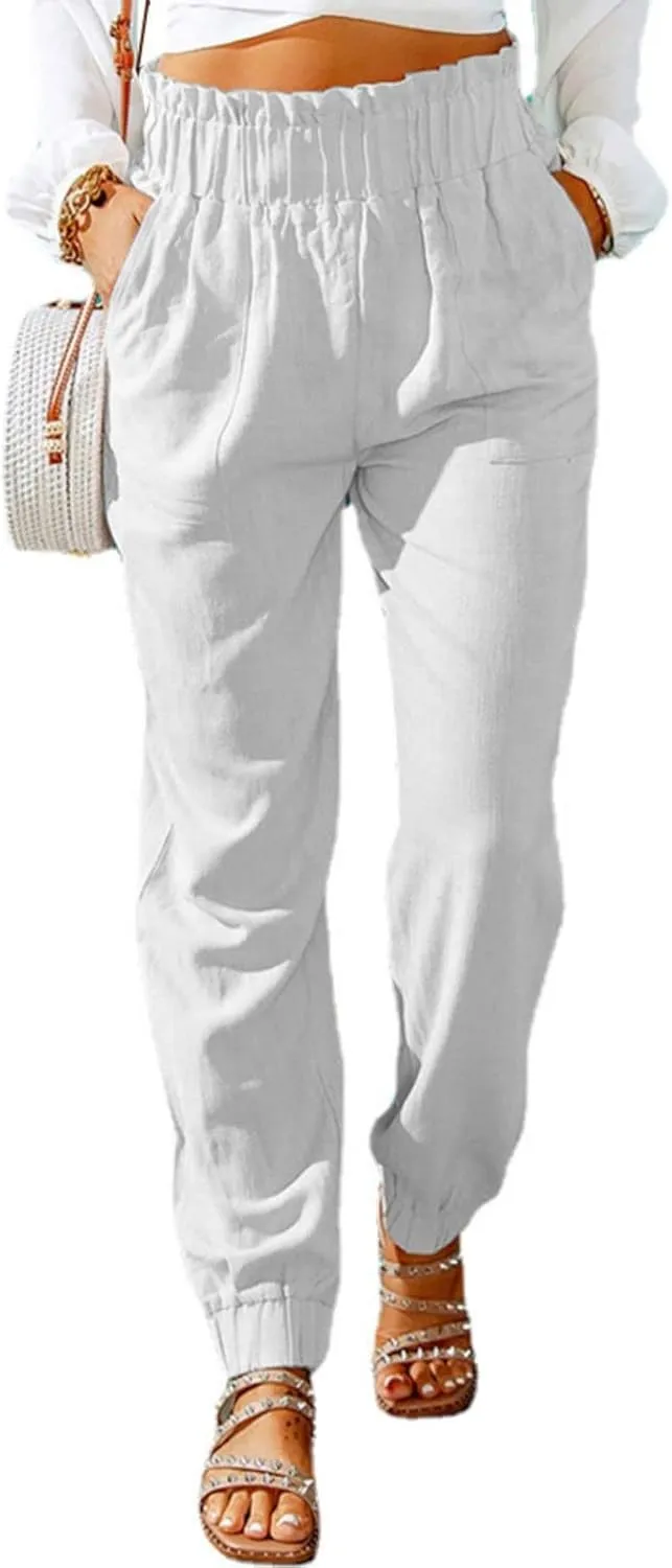 Mmoneyake Women's Elastic High Waist Pants Slim Fit Casual Office Pencil Pants Casual Solid Jogger Pants Trouser with Pockets