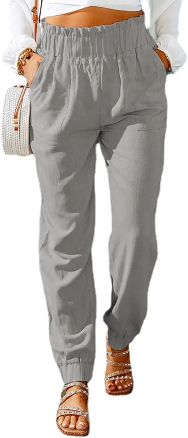 Mmoneyake Women's Elastic High Waist Pants Slim Fit Casual Office Pencil Pants Casual Solid Jogger Pants Trouser with Pockets