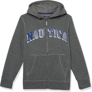 Nautica Boys' Long Sleeve Fleece Full Zip Hoodie, Comfortable, Relaxed Fit