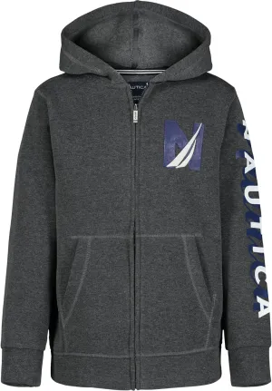 Nautica Boys' Long Sleeve Fleece Full Zip Hoodie, Comfortable, Relaxed Fit