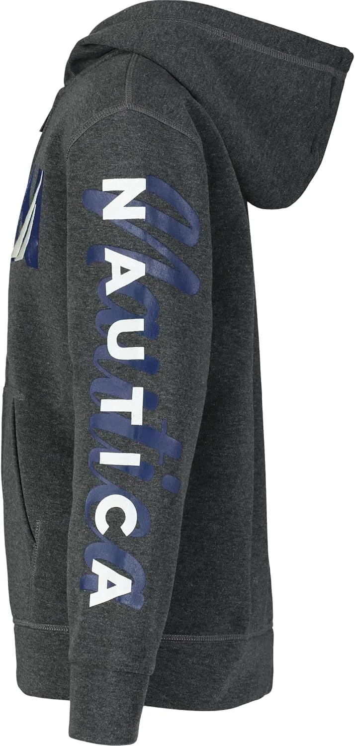 Nautica Boys' Long Sleeve Fleece Full Zip Hoodie, Comfortable, Relaxed Fit
