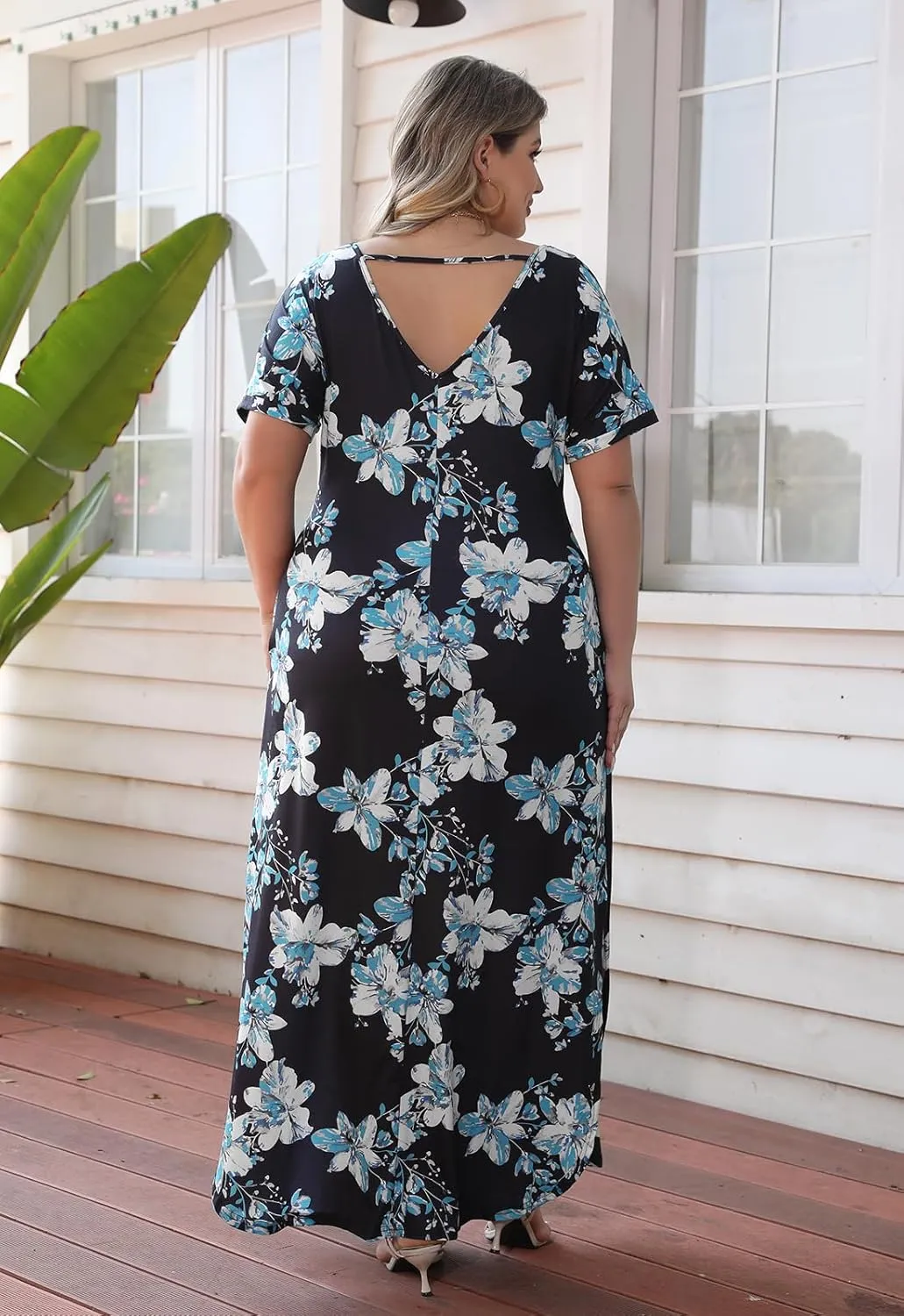 Nemidor Plus Size Maxi Dresses for Curvy Women Casual Summer Slit Loose Short Sleeve Long Dress with Pocket 14-26