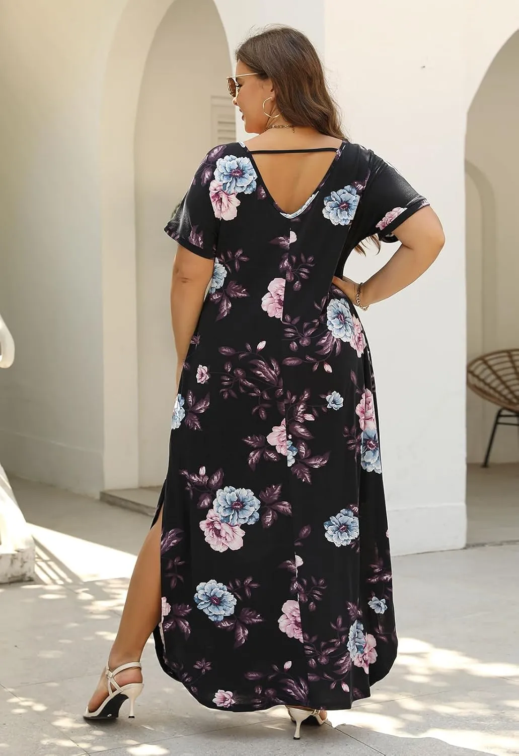Nemidor Plus Size Maxi Dresses for Curvy Women Casual Summer Slit Loose Short Sleeve Long Dress with Pocket 14-26