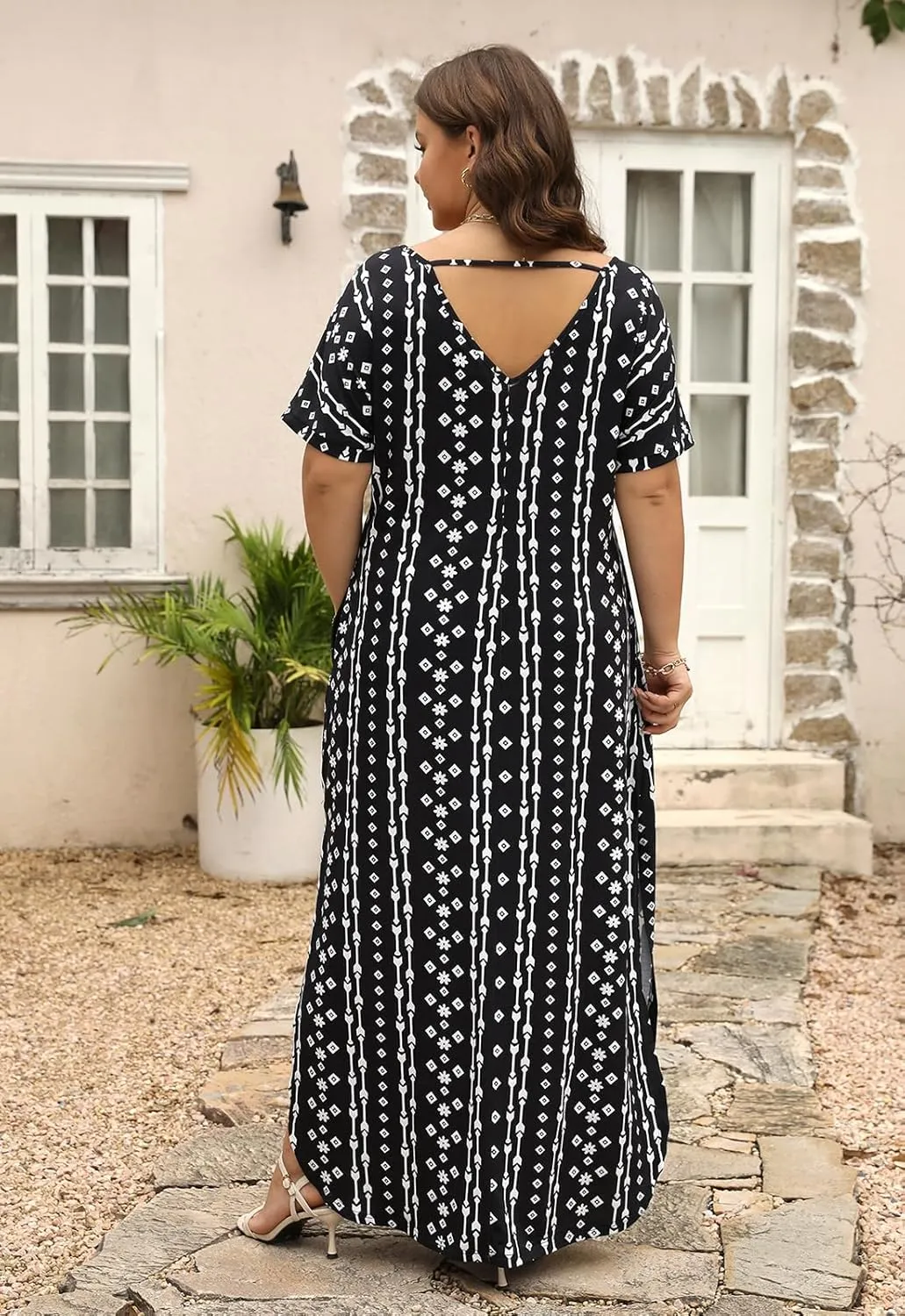 Nemidor Plus Size Maxi Dresses for Curvy Women Casual Summer Slit Loose Short Sleeve Long Dress with Pocket 14-26