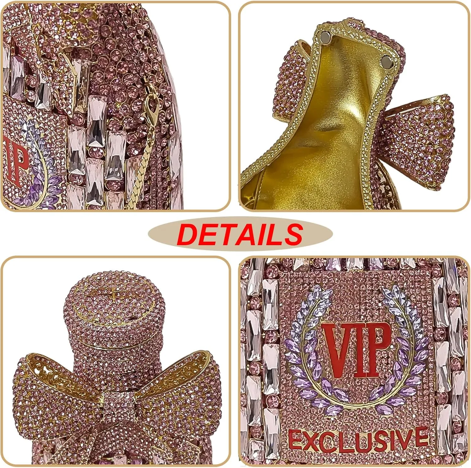 Novelty Champagne Bottle Evening Bag Rhinestone Clutch with Bowknot Women Purse Party Cocktail Crystal Handbag