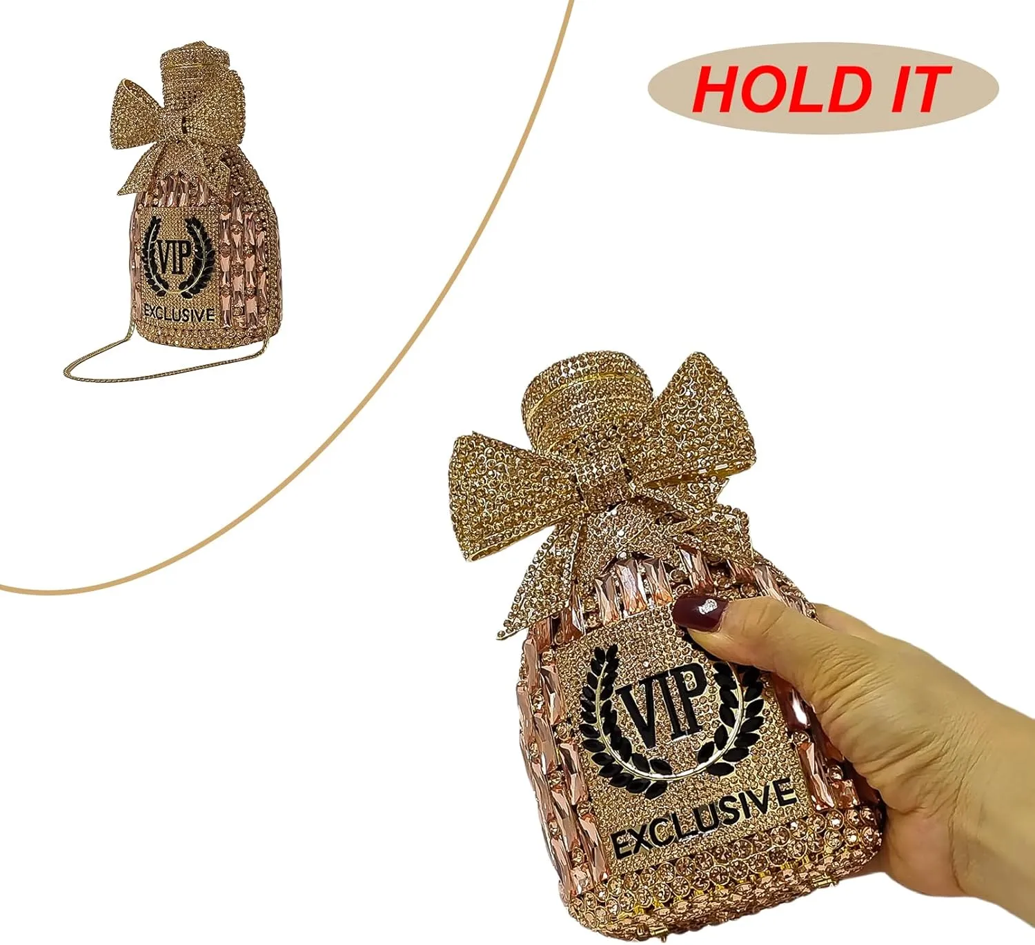 Novelty Champagne Bottle Evening Bag Rhinestone Clutch with Bowknot Women Purse Party Cocktail Crystal Handbag