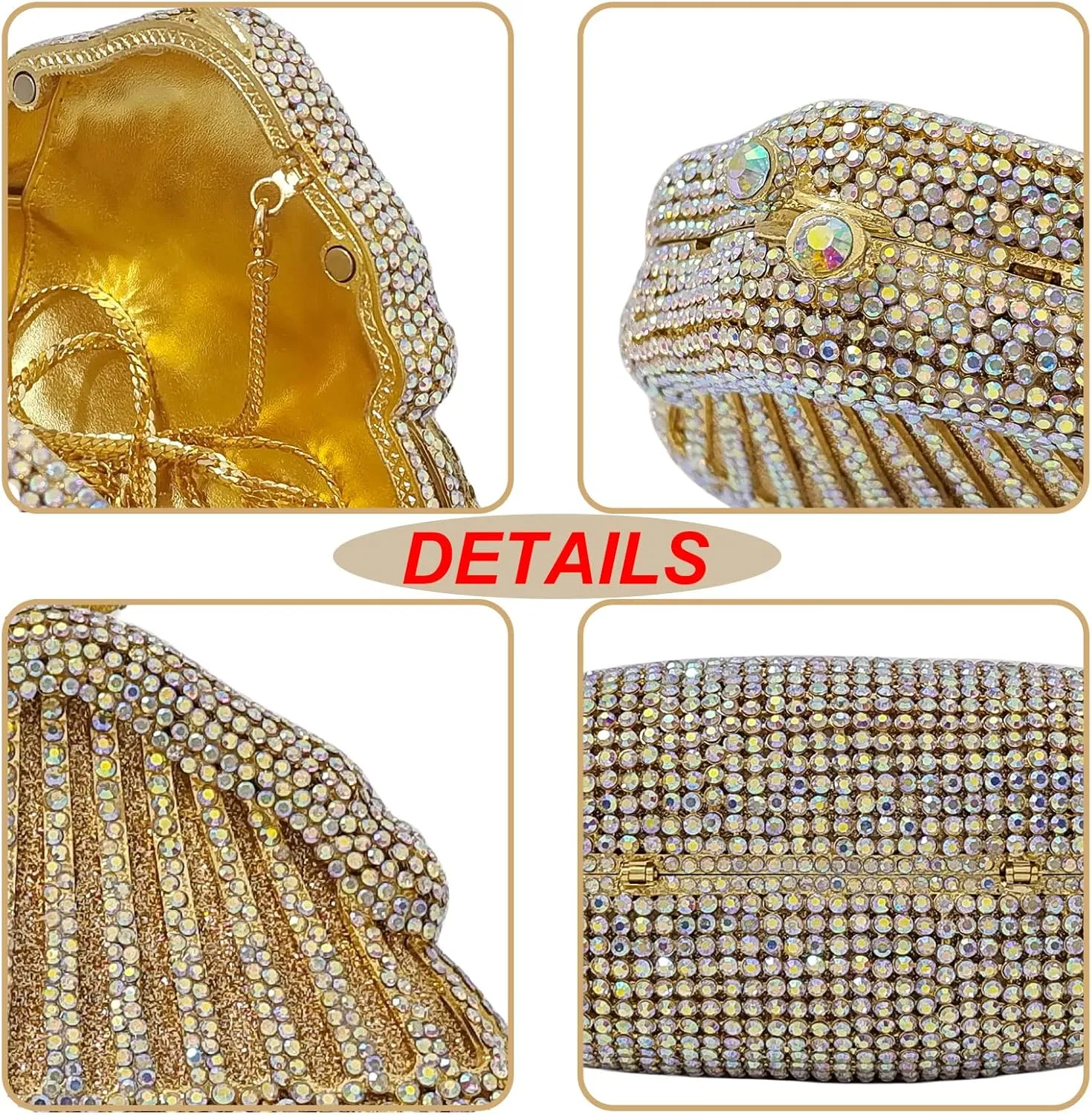 Novelty Crystal Clutch Coin Wallet Women Rhinestone Purse Sparkling Evening Bags for Wedding Party Prom Handbag(full diamond), Gold Ab