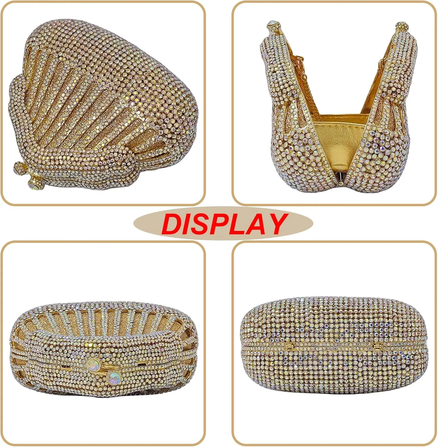 Novelty Crystal Clutch Coin Wallet Women Rhinestone Purse Sparkling Evening Bags for Wedding Party Prom Handbag(full diamond), Gold Ab