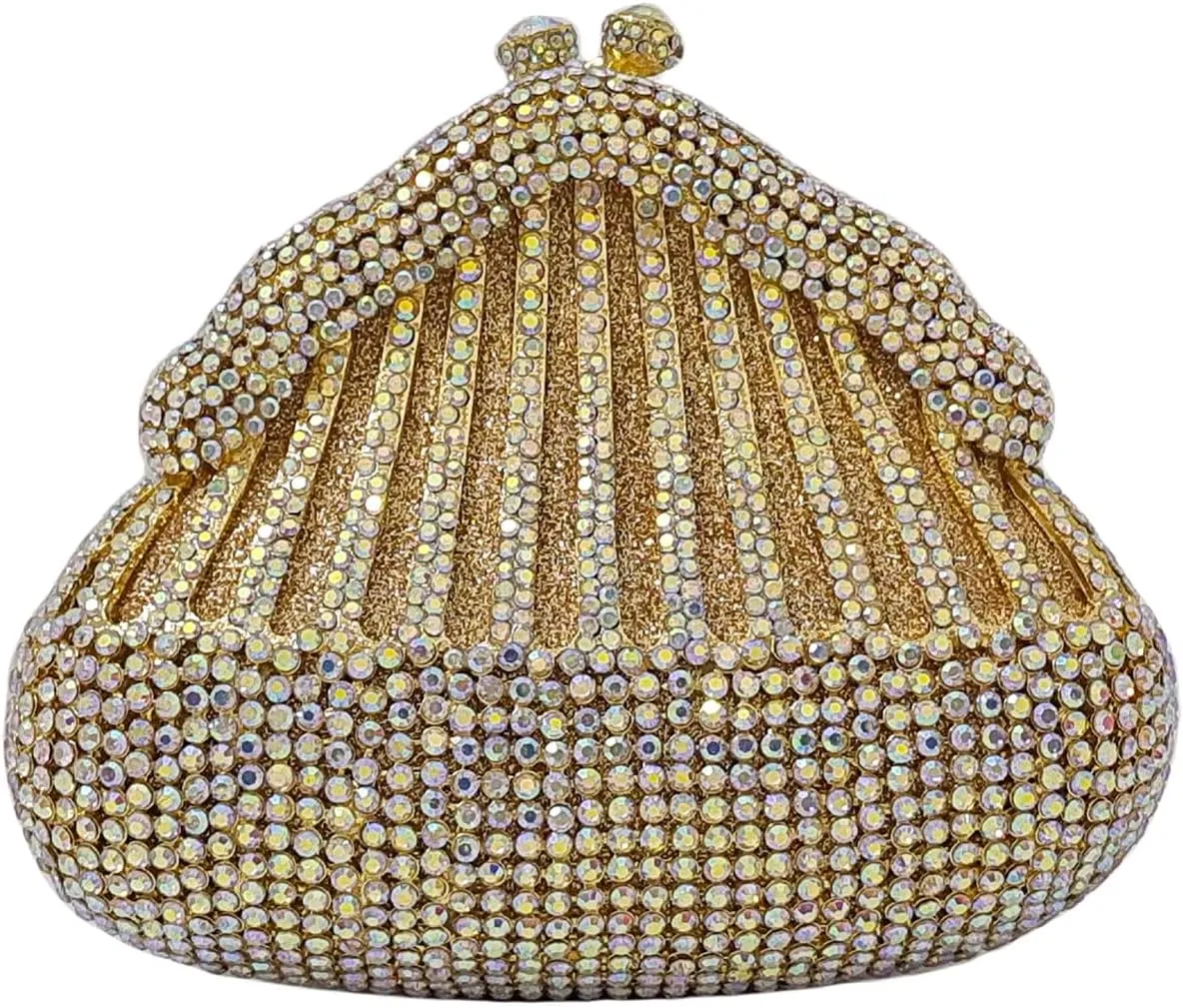 Novelty Crystal Clutch Coin Wallet Women Rhinestone Purse Sparkling Evening Bags for Wedding Party Prom Handbag(full diamond), Gold Ab