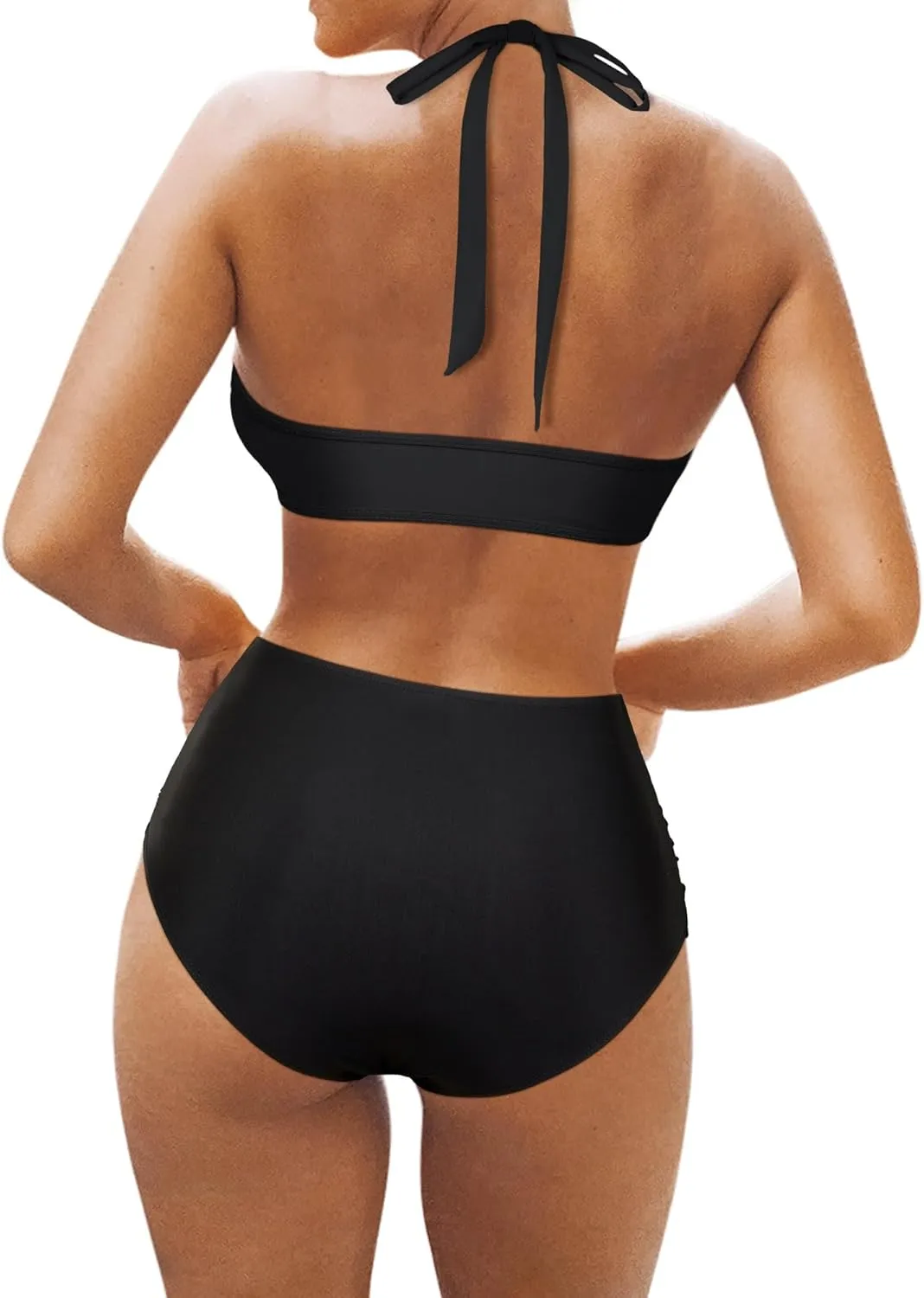 OMKAGI Women Mesh High Waisted Bikini Set Sexy V Neck Tummy Control Swimsuit Bathing Suit