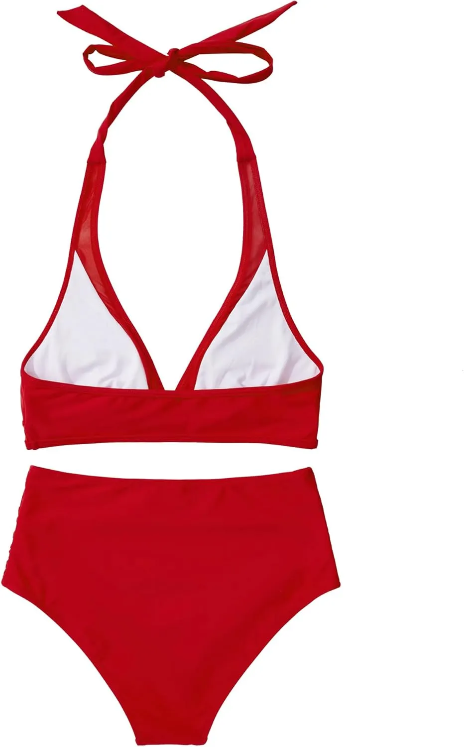 OMKAGI Women Mesh High Waisted Bikini Set Sexy V Neck Tummy Control Swimsuit Bathing Suit