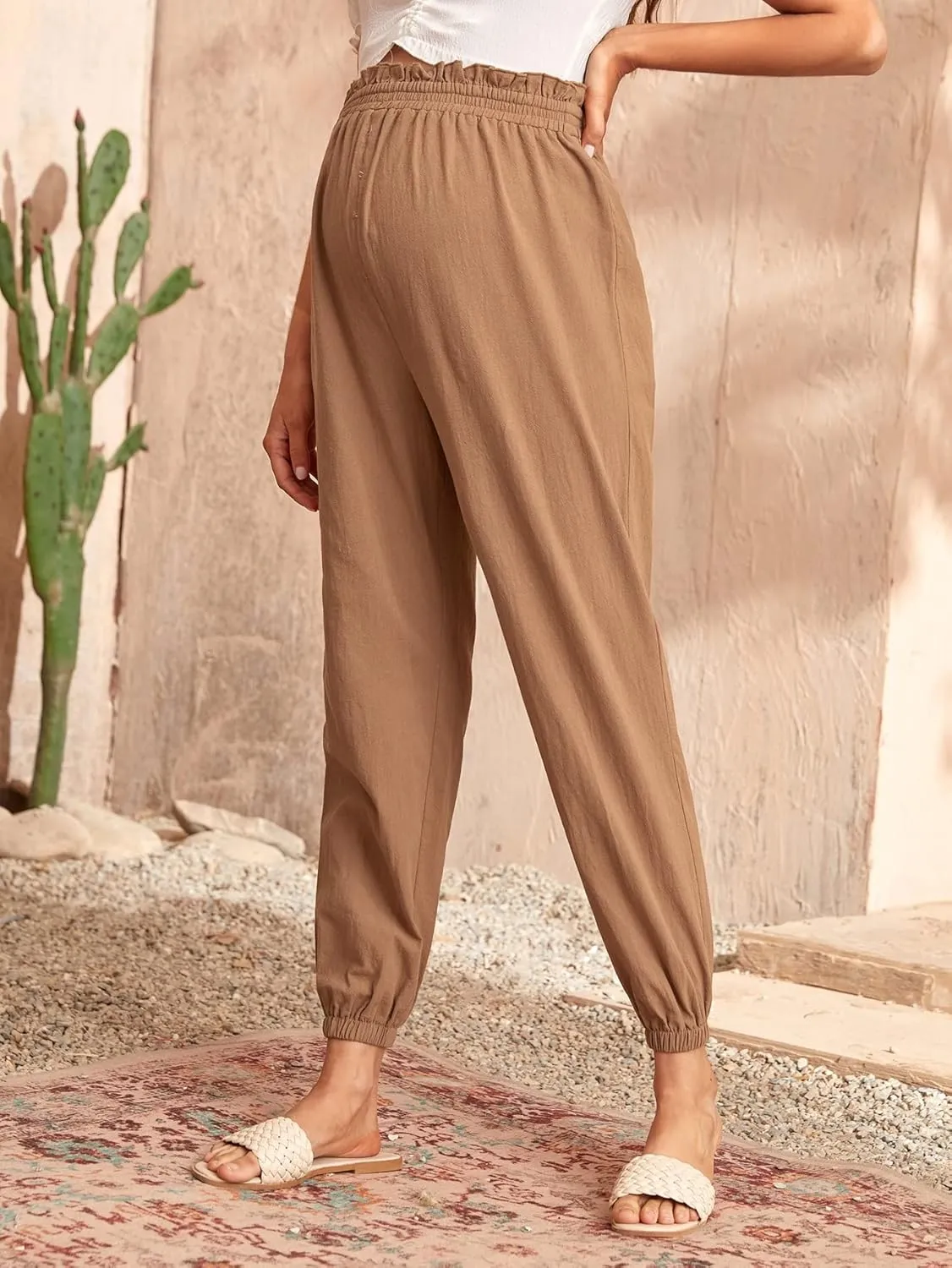 OYOANGLE Women's Maternity Solid High Waist Work Carrot Pants Pregnancy Jogger Trousers Sweatpants