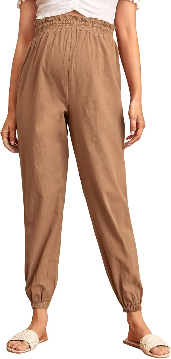 OYOANGLE Women's Maternity Solid High Waist Work Carrot Pants Pregnancy Jogger Trousers Sweatpants