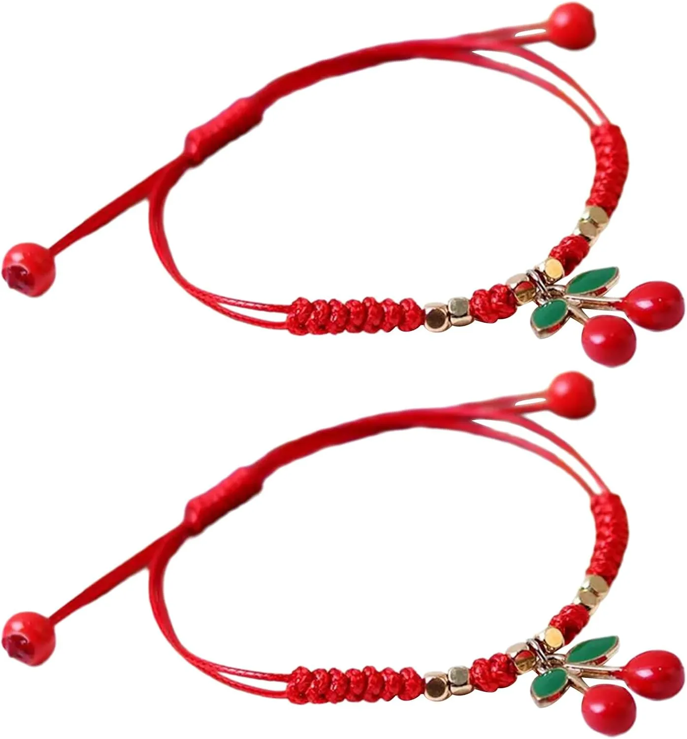 Pack Of 2 Stylish Beaded Bracelets Unique Friendship Bracelets Delicate Strawberry Pendant Hand Rope Accessory