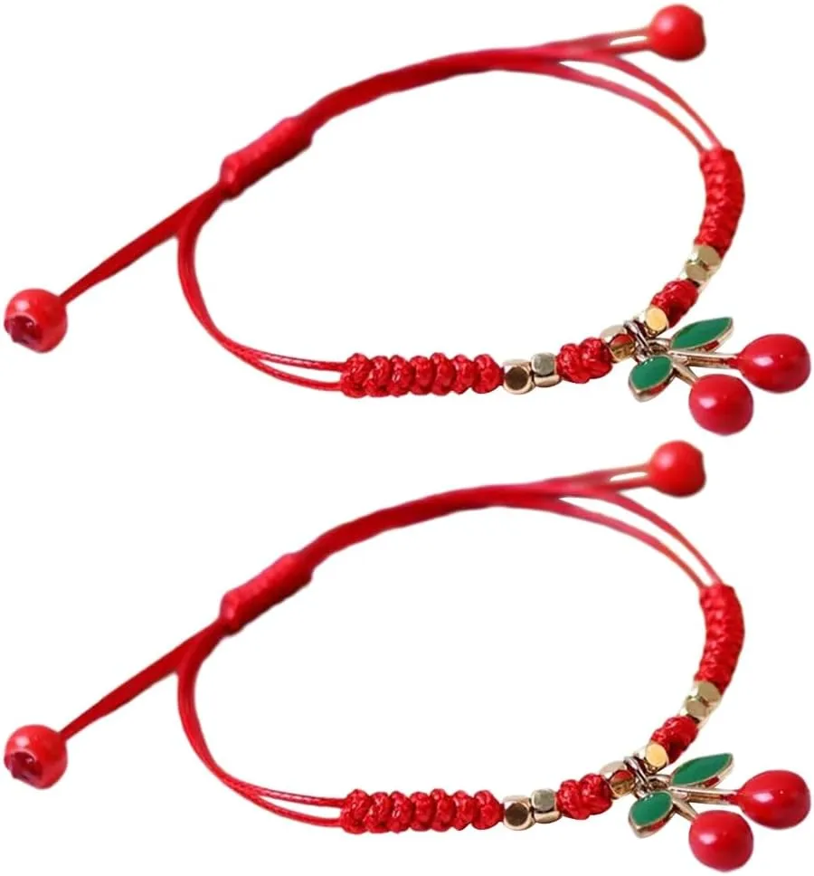 Pack of 2 Stylish Beaded Bracelets Unique Friendship Bracelets Delicate Strawberry/Pendant Hand Rope Accessory