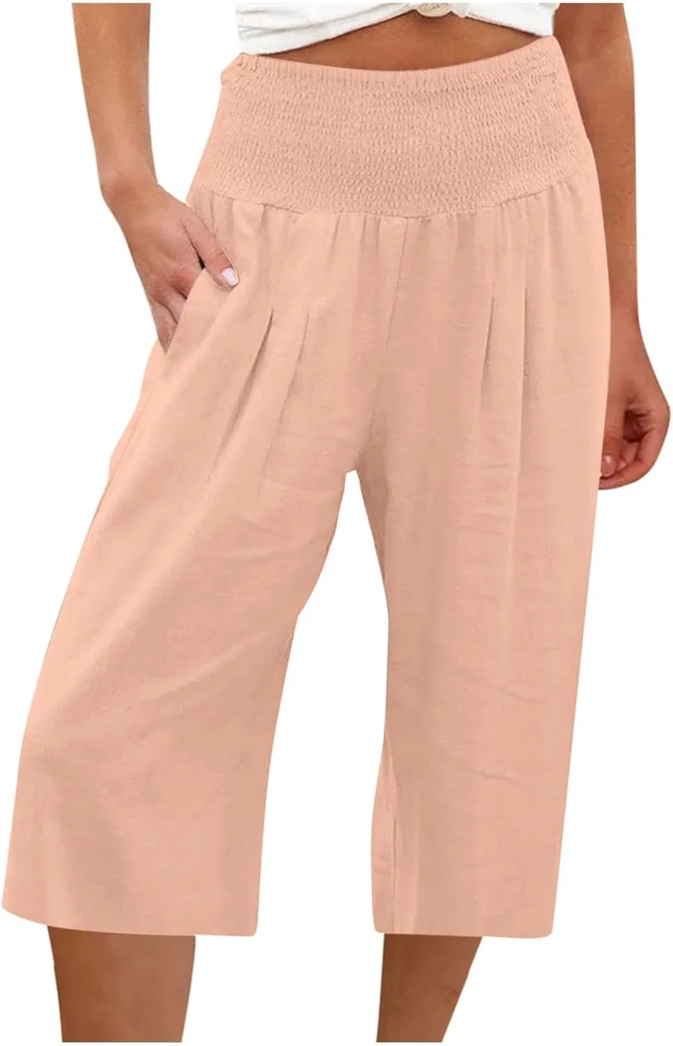 Palazzo Pants for Women Dressy Elastic High Waist Paperbag Pants Lightweight Flowy Casual Wide Leg Linen Pants
