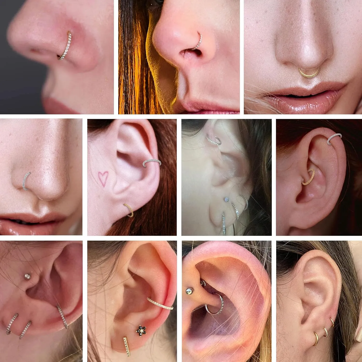 PEAKLINK 16G Nose Hoop Rings Conch Piercing Jewelry 1 Pair Cartilage Helix Earrings Septum Jewelry Hinged Segment Ring Lip Ring Surgical Steel Daith Rook Tragus Lobe Conch Hoop Earrings 8mm 10mm