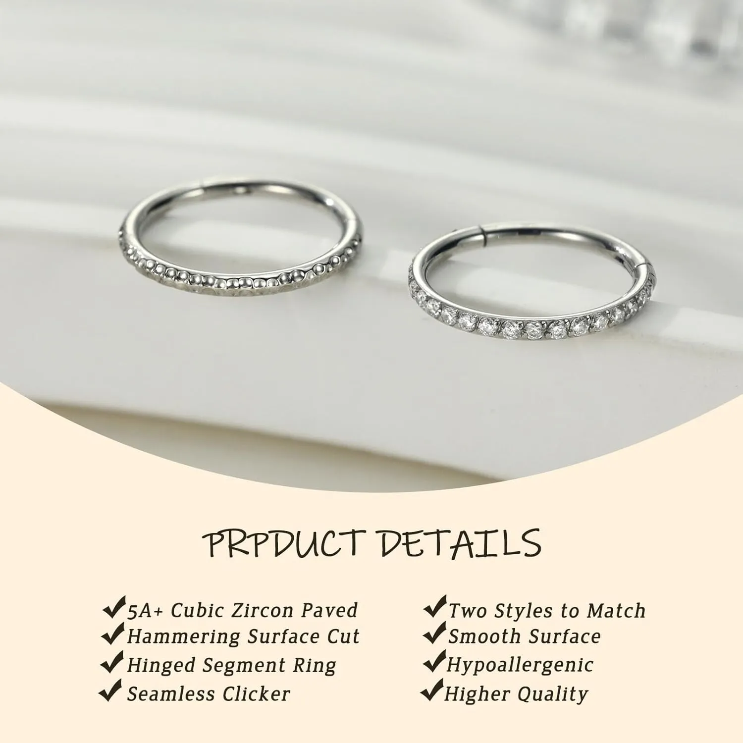 PEAKLINK 16G Nose Hoop Rings Conch Piercing Jewelry 1 Pair Cartilage Helix Earrings Septum Jewelry Hinged Segment Ring Lip Ring Surgical Steel Daith Rook Tragus Lobe Conch Hoop Earrings 8mm 10mm