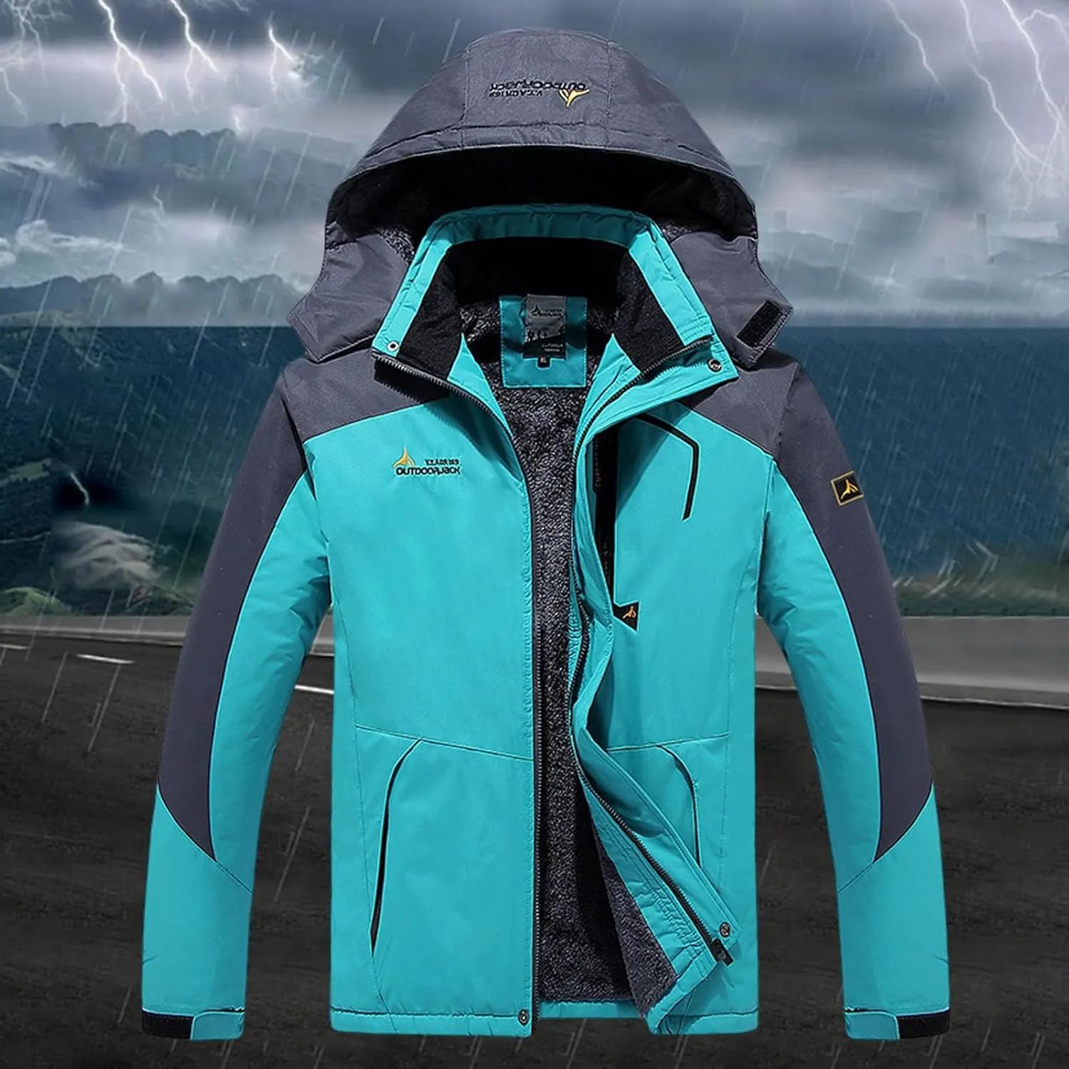 PeQAQ Womens Fleece Waterproof Rain Jacket 2023 Winter Warm Hooded Windbreaker Jackets Active Outdoor Raincoat Trench Coat