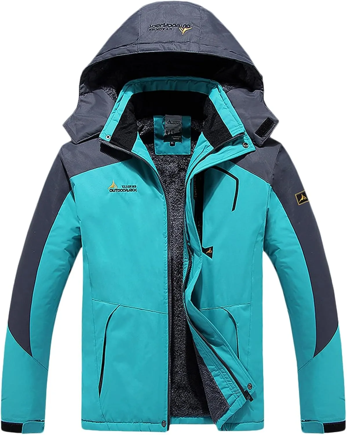 PeQAQ Womens Fleece Waterproof Rain Jacket 2023 Winter Warm Hooded Windbreaker Jackets Active Outdoor Raincoat Trench Coat