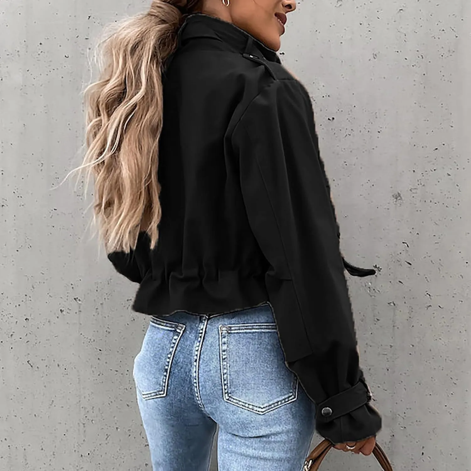 PeQAQ Women's Military Cropped Jackets Trendy Cropped Cargo Coats Button Down Lightweight Utility Anorak Coat with Pockets
