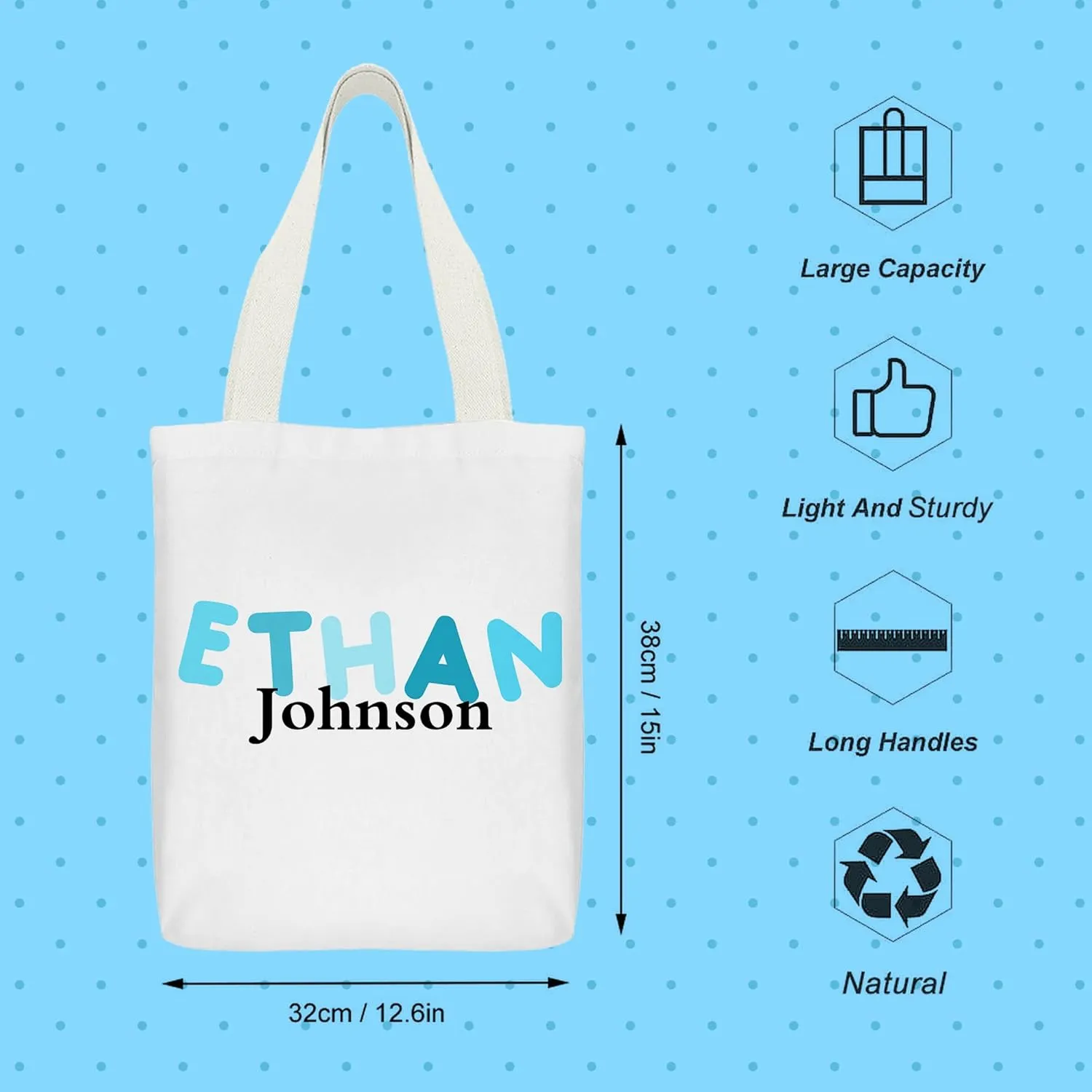 Personalized Tote Bag Custom Canvas Bag with Name, Customized Cute Bags Gifts for Travel Birthday Christmas Holiday
