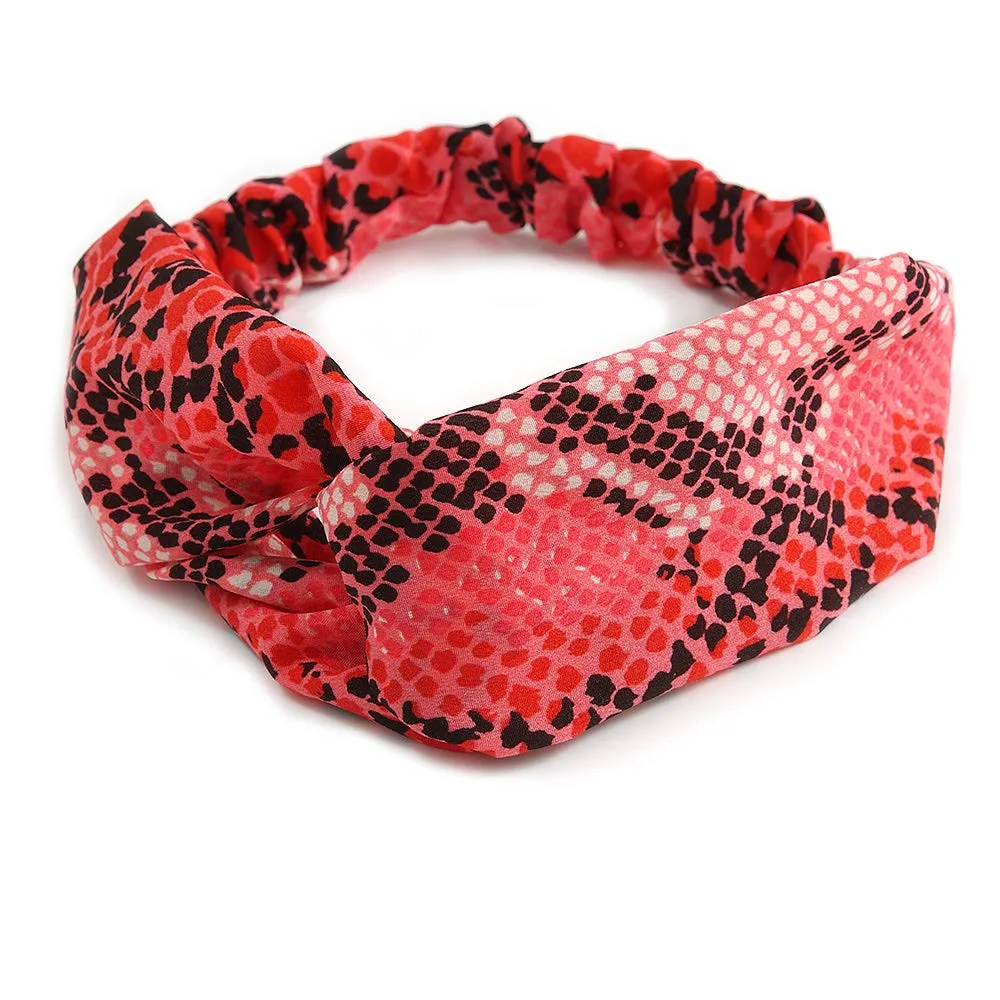 Pink/Black Snake Print Twisted Fabric Elastic Headband/Headwrap