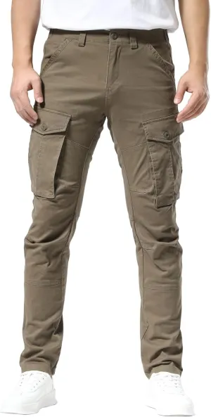 Plaid&Plain Men's Cargo Pants Slim Fit with Articulated Knees