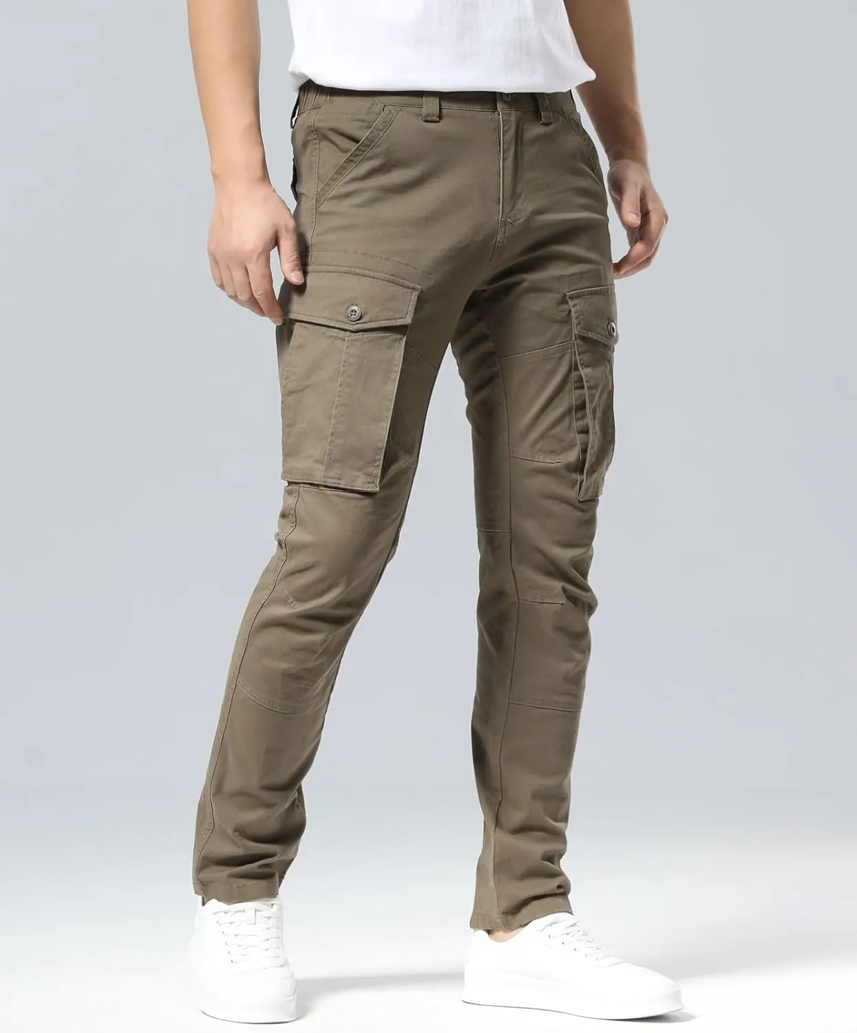 Plaid&Plain Men's Cargo Pants Slim Fit with Articulated Knees