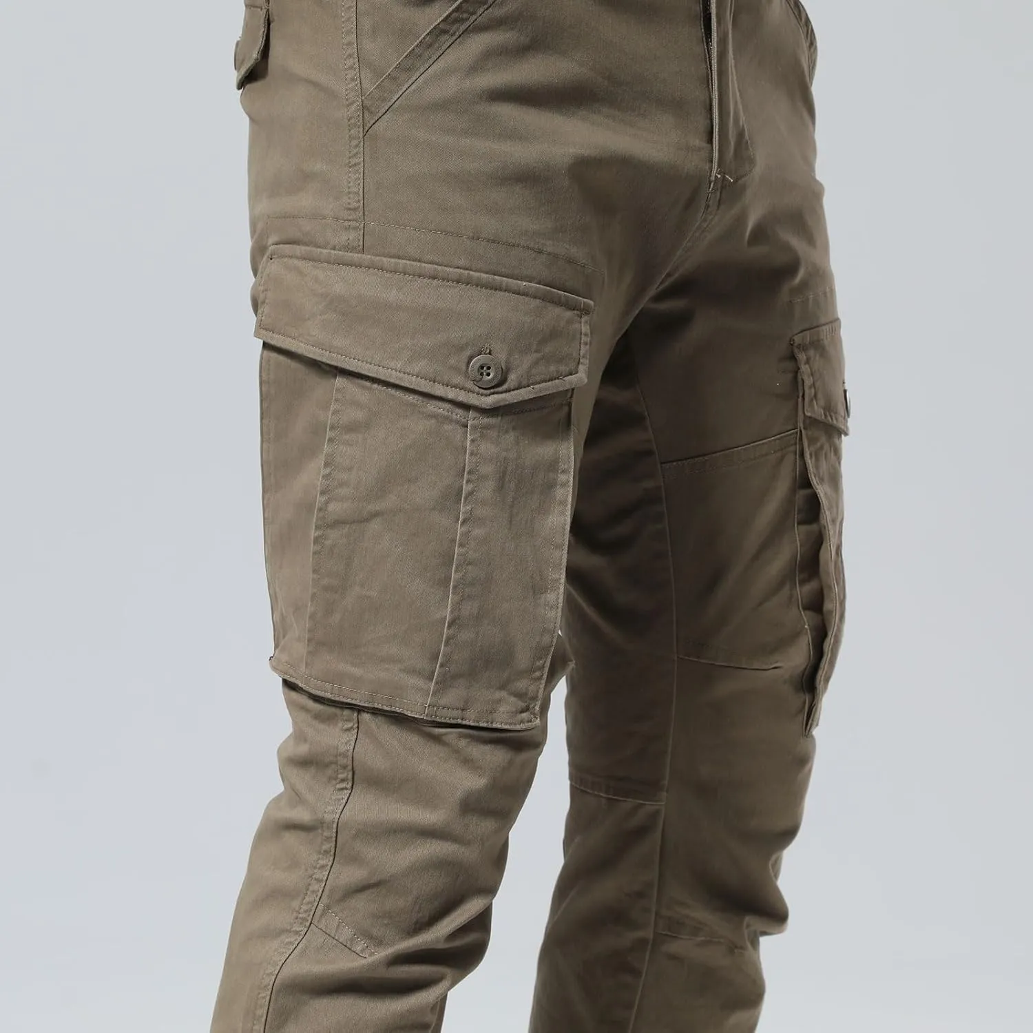 Plaid&Plain Men's Cargo Pants Slim Fit with Articulated Knees