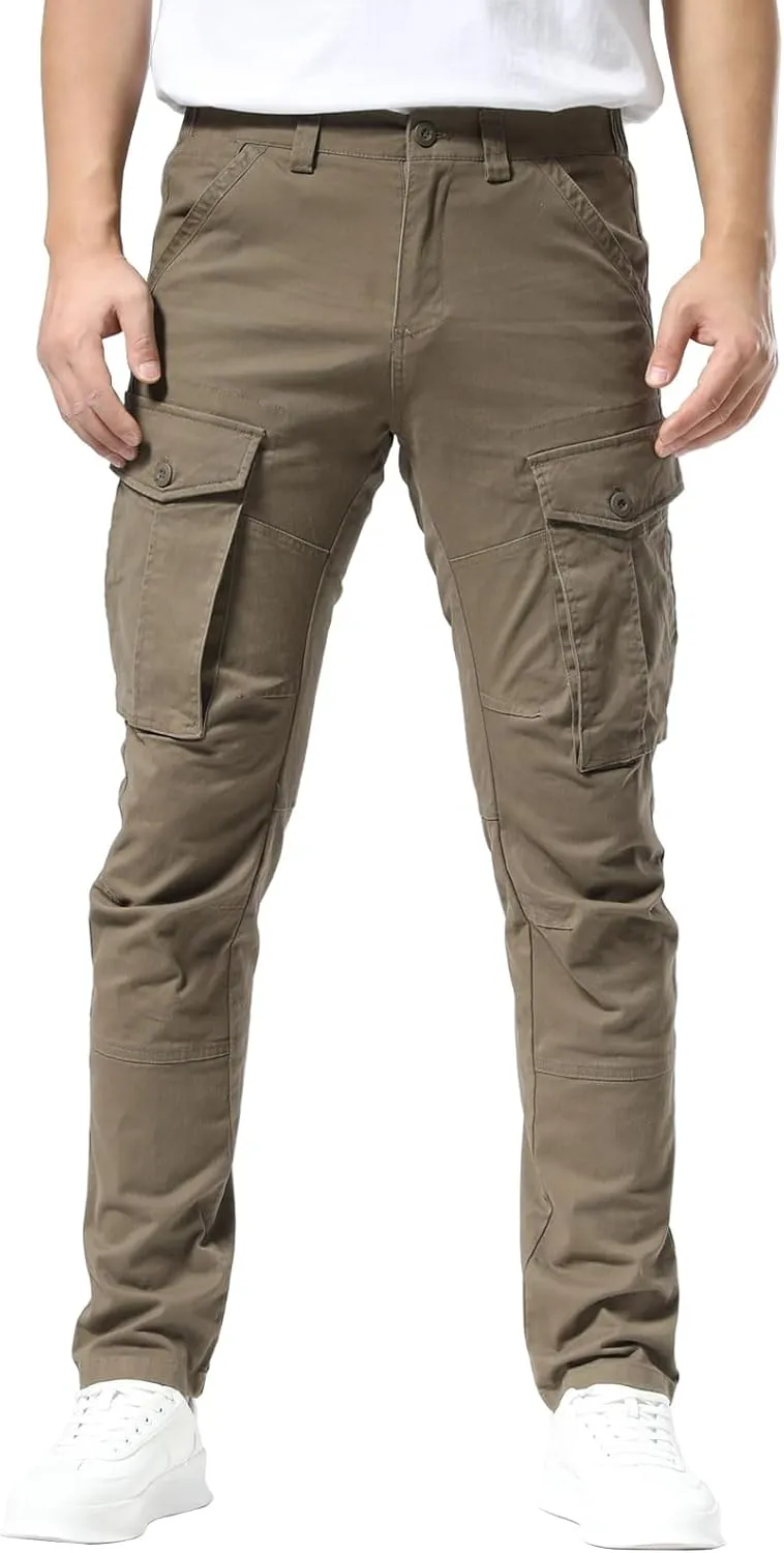 Plaid&Plain Men's Cargo Pants Slim Fit with Articulated Knees