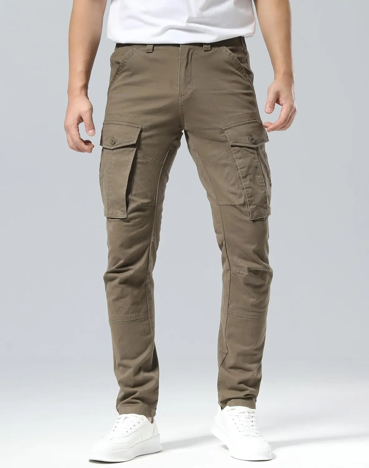 Plaid&Plain Men's Cargo Pants Slim Fit with Articulated Knees