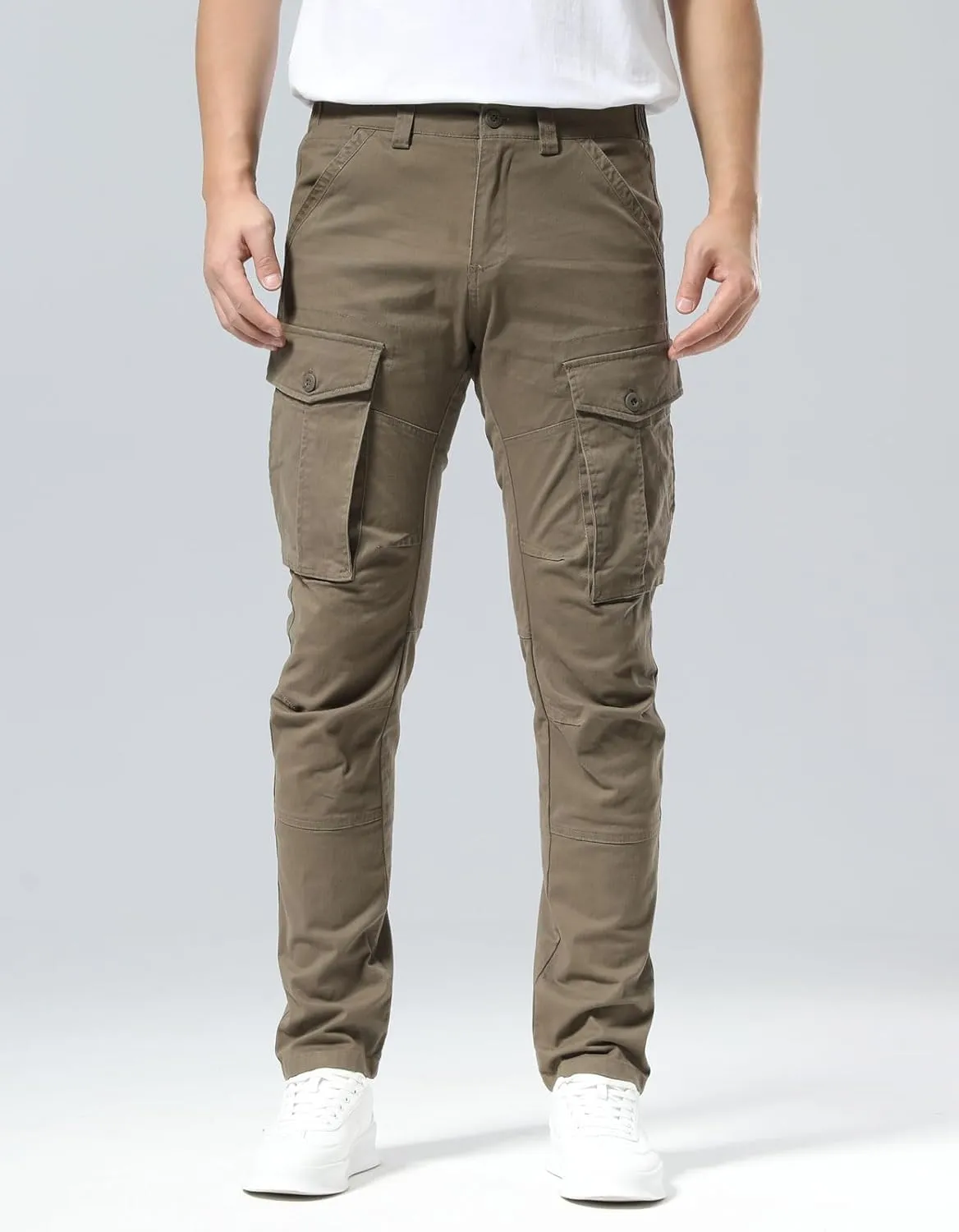 Plaid&Plain Men's Cargo Pants Slim Fit with Articulated Knees