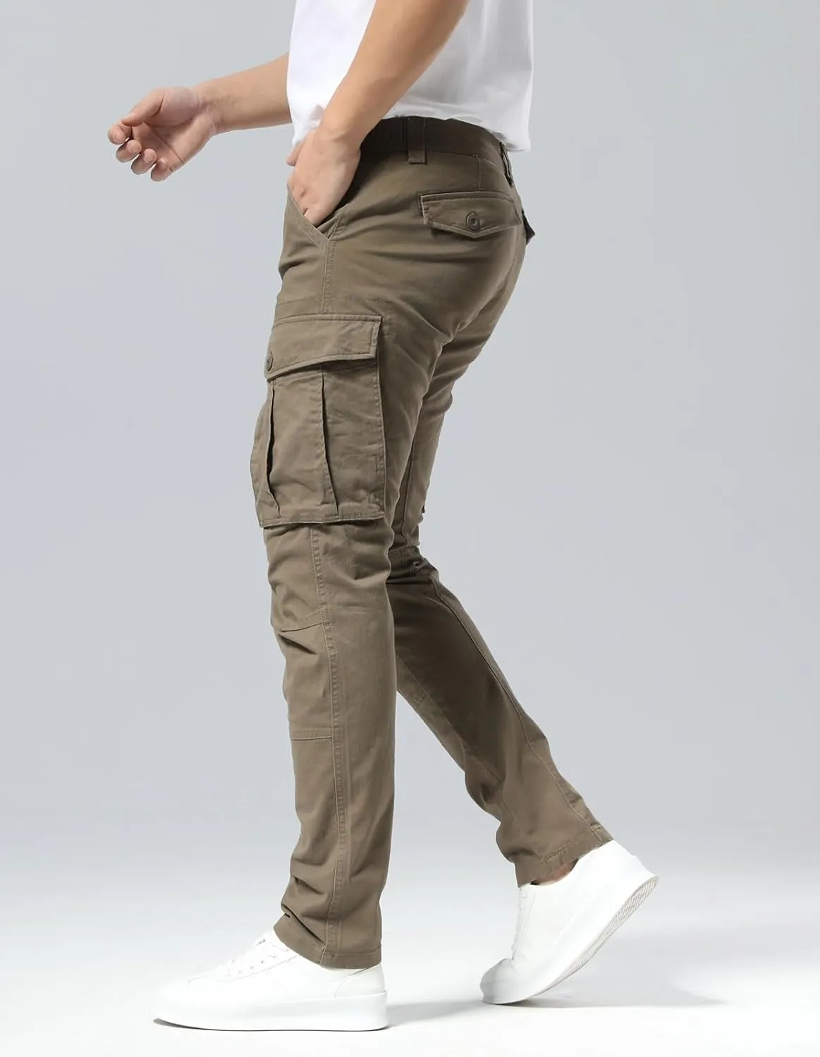 Plaid&Plain Men's Cargo Pants Slim Fit with Articulated Knees