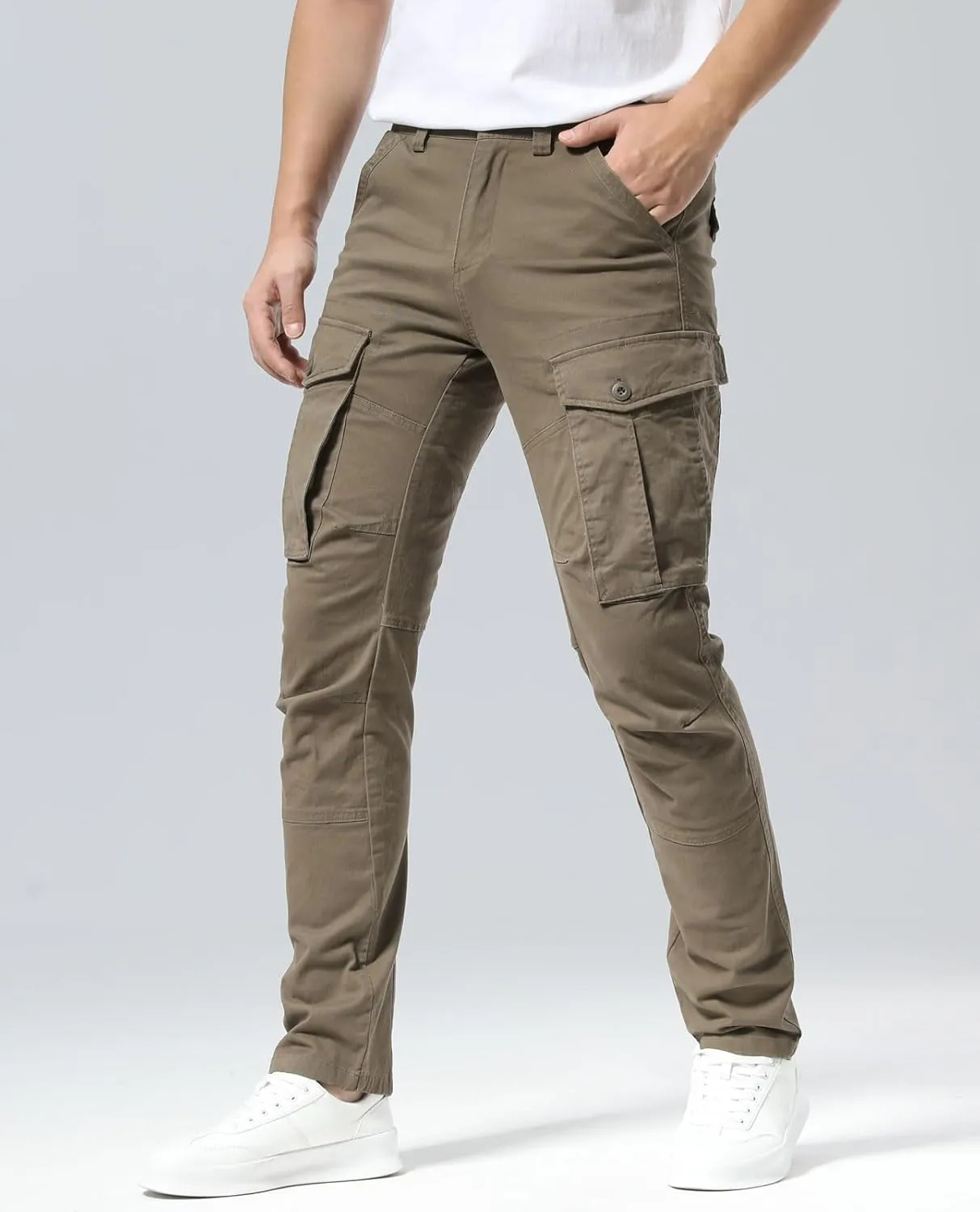 Plaid&Plain Men's Cargo Pants Slim Fit with Articulated Knees