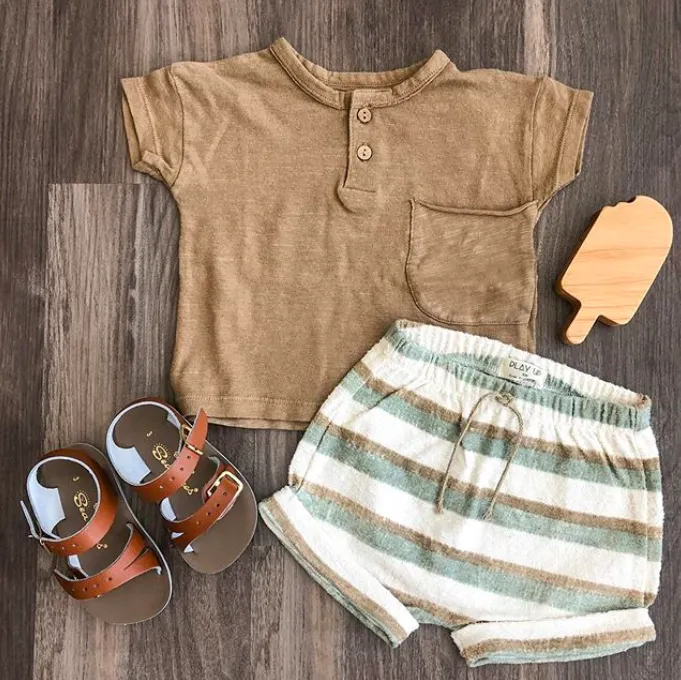 Play UP - Baby Pocket Henley Tee in Tan